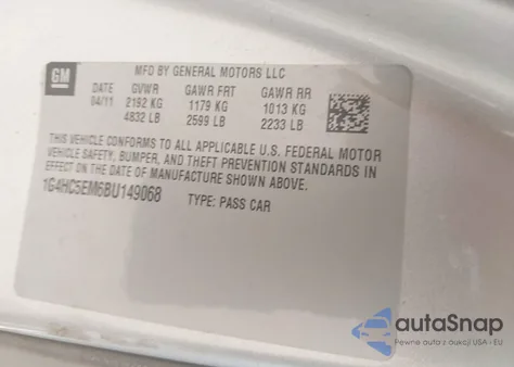 2011 Buick Lucerne Cxl from USA, damaged, VIN 1G4HC5EM6BU149068